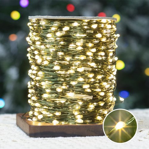PCORES 100FT Green Wire Fairy Lights Plug-in, 300 LED Dimmable Waterproof String Lights with Remote - 8 Modes Warm White for Christmas Tree, Yard, Holiday Party Decorations