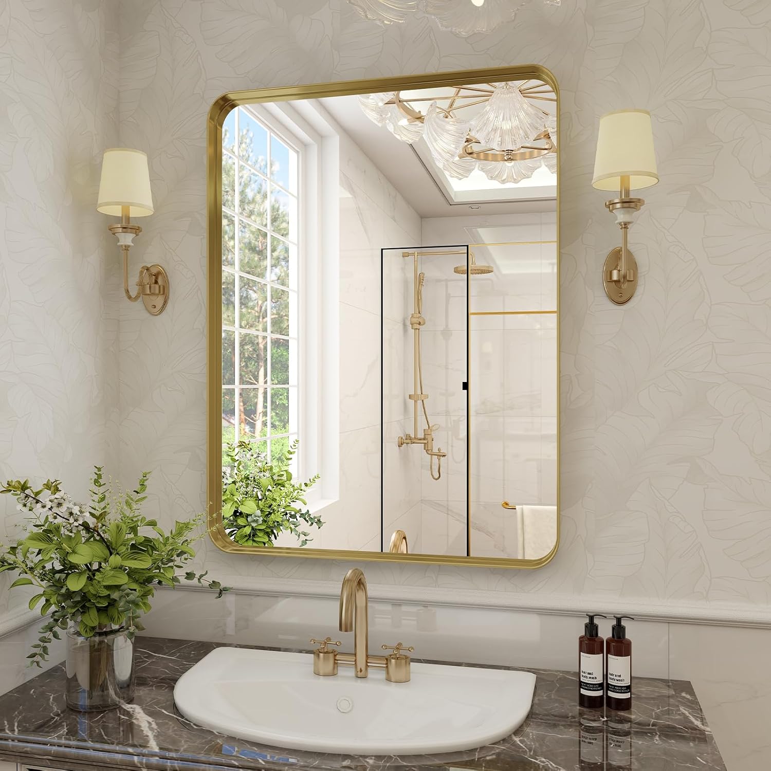 VooBang Gold Bathroom Mirror - 20x30 Inch Modern Deep Frame | Versatile Hanging or Leaning Design