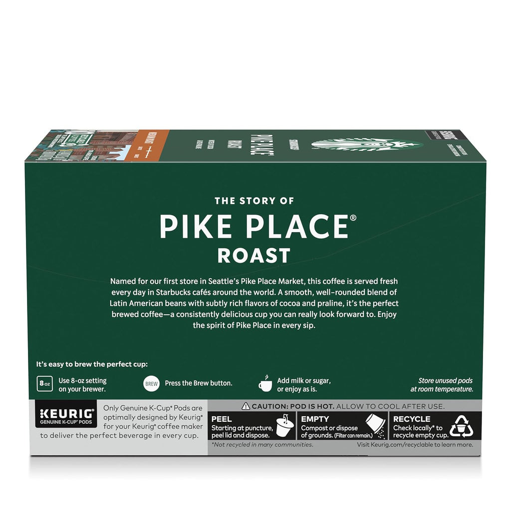Starbucks K-Cup Coffee Pods - Medium Roast Pike Place Roast for Hot or Iced Coffee | 10 Pods