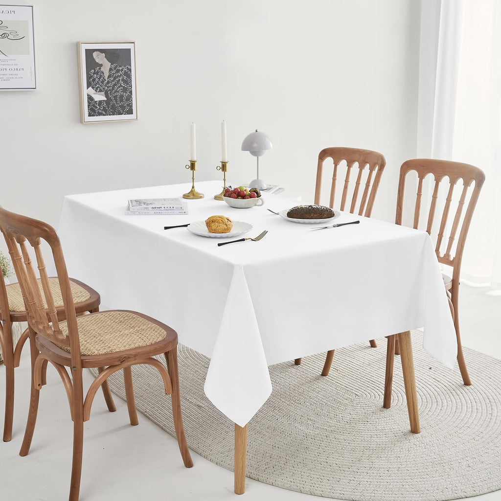 Romanstile 6 Pack White Round Tablecloth 108 Inch, Reusable and Washable Circle Table Clothes, Stain Resistant Polyester Fabric Table Cover for Wedding, Party, Banquet, Gathering