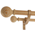 Double Wooden Curtain Rods for Windows 72 to 144 Inches,1 Inch Front and 5/8 Inch Back Boho Curtain Rod with Imitation Wood Grain Ball Finials and Double Aluminum Bracket,Light Wood Grain