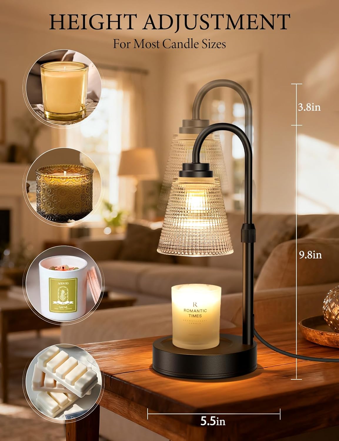 Skiennix Candle Warmer Lamp - Dimmable & Adjustable Height Wax Melts Warmer for Jar Candles | Home Decor Gift
