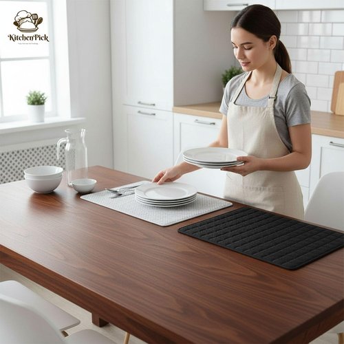 Elegant Duo Microfiber Dish Drying Mat - Large 15" x 20" Quick-Dry, Water-Absorbent Kitchen Counter Mat