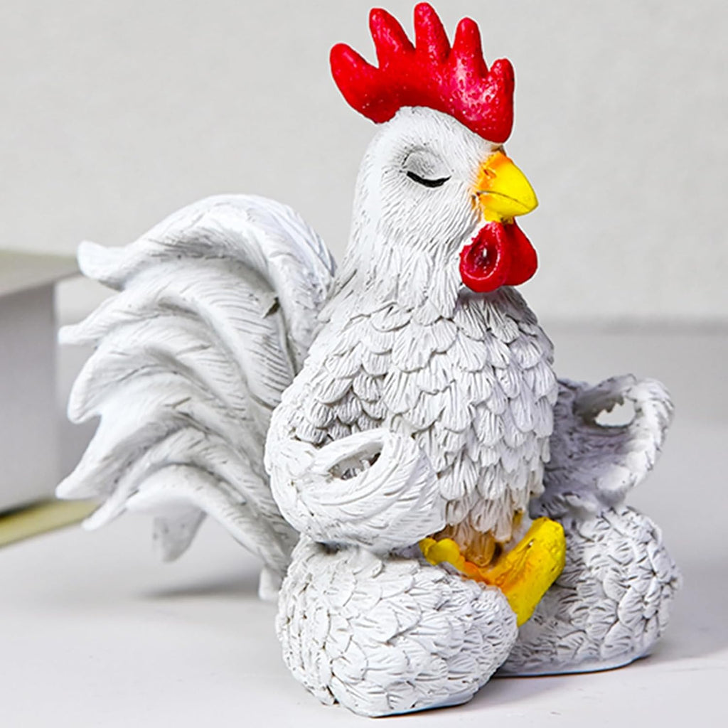 Regine Switzerland Funny White Rooster Statue Decor - Handcrafted Resin Chicken Figurine in Yoga Pose | Vibrant Country Charm for Unique Gifts