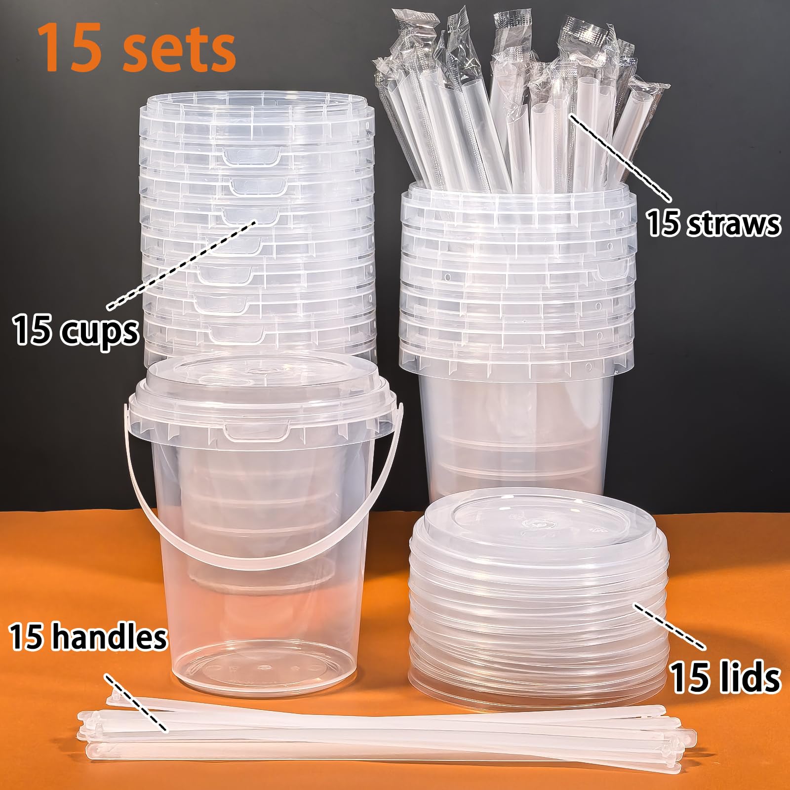 Qsqwsuye 15sets disposable plastic cup with lid and straw, 34 ounce reusable and suitable for outdoor travel beverage packaging pool party supplies beach party supplies picnic supplies