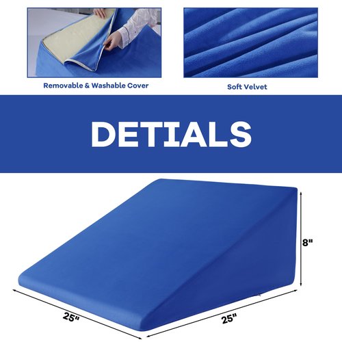 HOMBYS Ultra Soft Velvet Bed Wedge Pillow Cover-Super Soft Fleece Pillowcase with Zipper Design, Removable & Machine Washable Pillowcase, (Blue, 25"x25"x8")