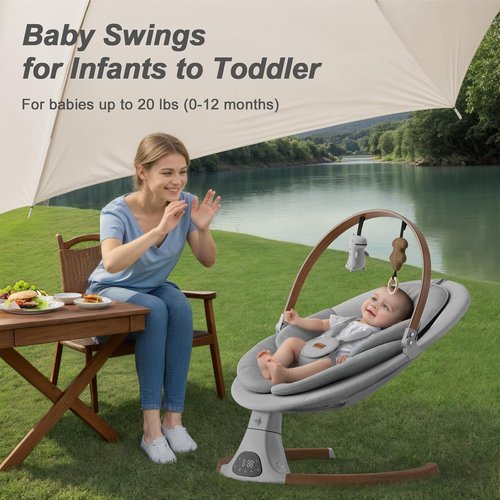 Monamii Baby Swing - Bluetooth Infant Swing with Music Speaker, 5 Speeds & Remote Control | Light Grey