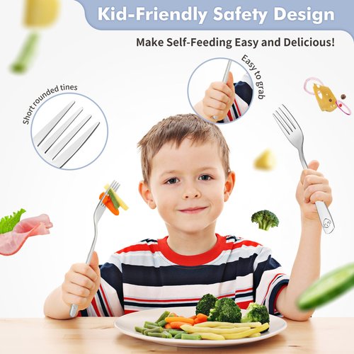 DRKIO Stainless Steel Toddler Forks Set - 12 Pieces Kids Forks Set Children Safe Food Grade Kids Silverware Small Forks Metal Toddler Utensils Dishwasher Safe Mirror Polished