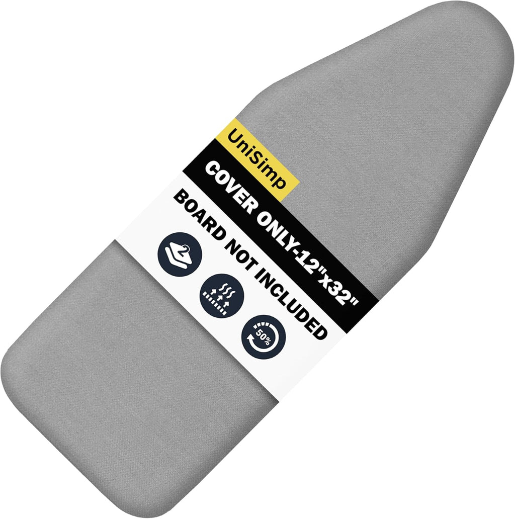 UniSimp Small Ironing Board Cover - Heat Resistant Cotton Canvas Pad | 12"x32" Gray Mini Size