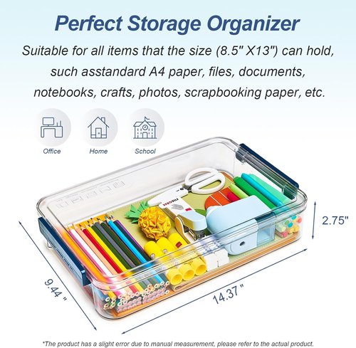 CATOOMUU Portable Plastic Project Case - 5.5qt Clear Stackable Storage Box for A4 Files & Crafts