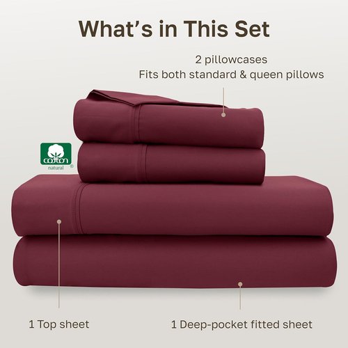 California Design Den Queen Size Bed Sheet Set - 100% Soft Cotton, 400 Thread Count, Silky Smooth Sateen - Burgundy Red