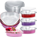 Patelai 25 Sets 22.7 oz Valentine's Heart Shaped Cake Pans with Lid 7.4 '' Valentine's Day Large Disposable Foil Aluminum Heart Baking Pan for Valentines Day Baking Wedding Party Supplies(Multicolor)