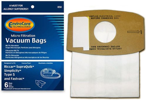 EnviroCare 858 Replacement Vacuum Bags Designed To Fit Riccar RSQ-6 SupraQuick, 6 Paper Bags