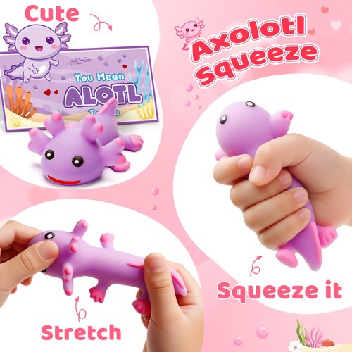 Jumlys Valentines Day Cards for Kids School, 24 Packs Cute Axolotl Squeeze Toys, Valentine Day Party Favors for Boys Girls, Ideal Exchange Cards for Classroom
