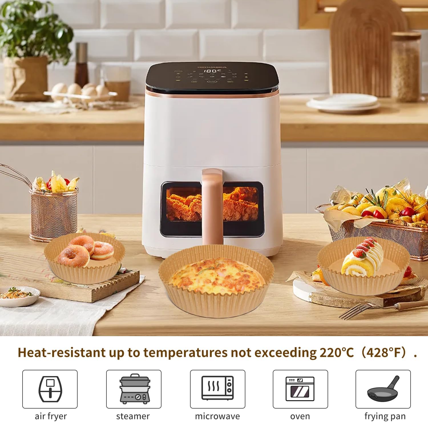 Air Fryer Liners - 100 Pcs Non-Stick Parchment Paper for 6.3-Inch Round Air Fryers | Food Grade Accessories
