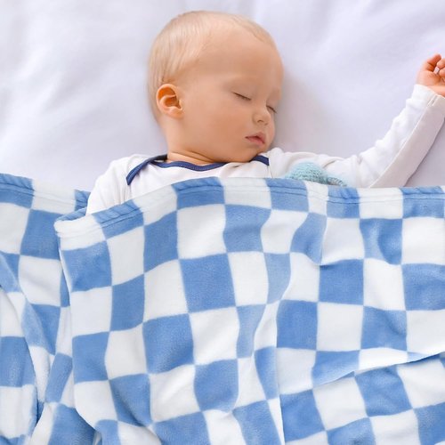 GreatBba Plush Checkered Baby Blanket - Soft Fleece for Infants | 30"x40" Blue & White Chenille