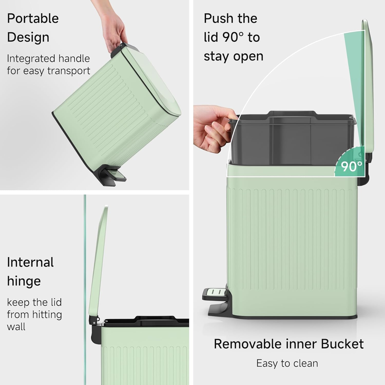 TIPGO Slim Bathroom Trash Can - Soft Close Lid & Step Pedal, 6L Stainless Steel Bin | Green