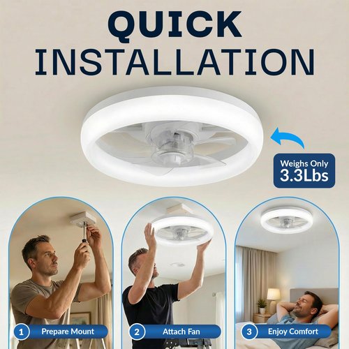 CannonX 14” Low Profile Fandelier Ceiling Fans with Lights and Remote, Flush Mount Light Fixture Chandelier Fan for Bedroom, Kitchen, Reversible Motor with 6 Speeds, 3 CCT 3500K-5500K - White