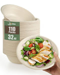 Dynta 110 Pack 32oz Paper Bowls, Large Compostable Disposable Bowls for Salads, Soups & Dog Feeding | Microwave & Freezer Safe(Natural Brown)