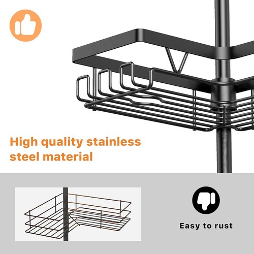 KEGII Corner Shower Organizer - 6-Tier Tension Pole Caddy | Waterproof & Rustproof, 25-114.2 Inch, Black