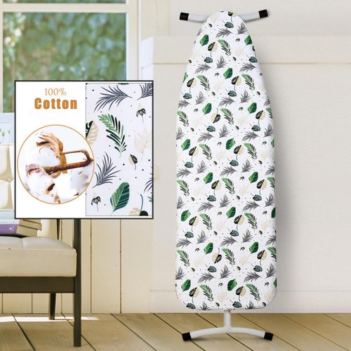 Yizunnu Ironing Board Cover and Pad,19x55 inch Extra Large and Thick Padding,Stain Resistant Heat Resistant Cotton Padding,Elastic Edge and Hook and Loop Adjustable Fastener(Leaf)