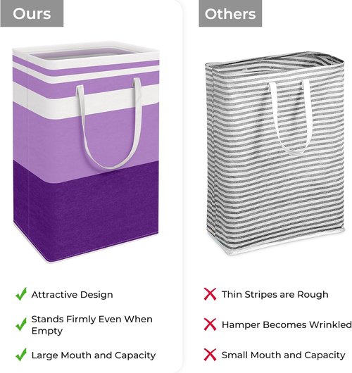 HomeHacks Large Waterproof Laundry Baskets - Collapsible Hampers with Reinforced Handles (Purple, 88Lx2)