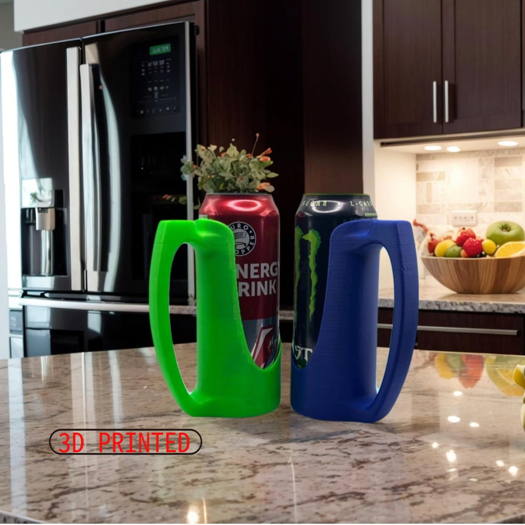 Slim Can Holder 12 Oz with Handle, 3D Printed Reusable Beverage Grip for Beer, Suitable for A Variety of 12 Oz Canned Beverages and Beer (Pink)