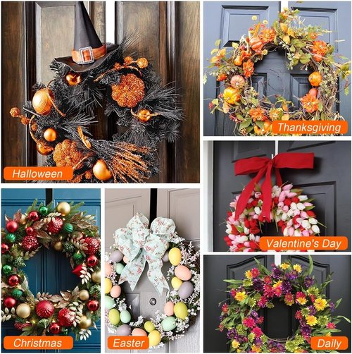 Btmooz Wreath Hangers - 2 Pack Over The Door Hooks | 12" Black Metal for Holiday Decor & Signs