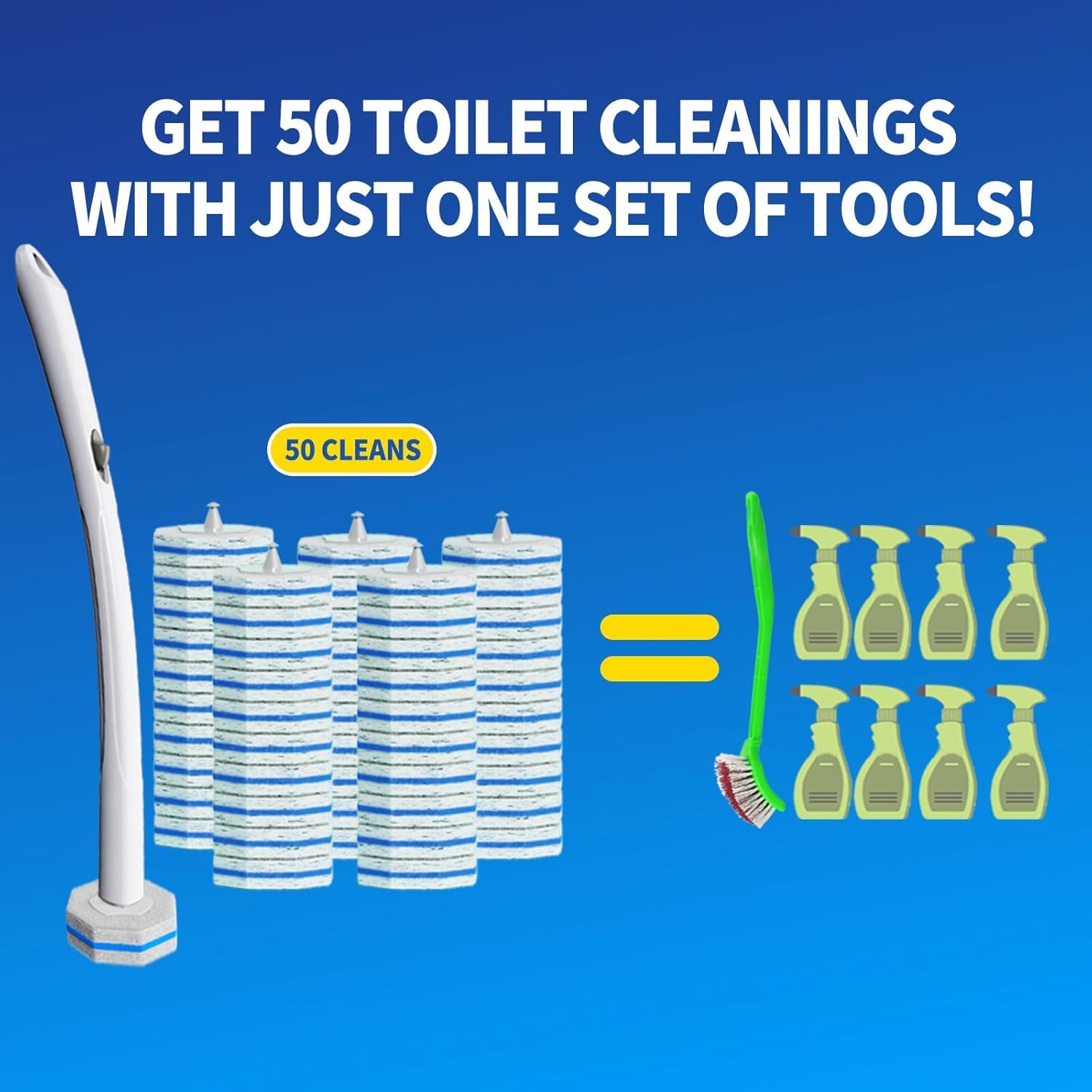 Skiennix Disposable Toilet Brush System - 50 Refill Pads & Wall-Mounted Holder | Bathroom Cleaning Kit