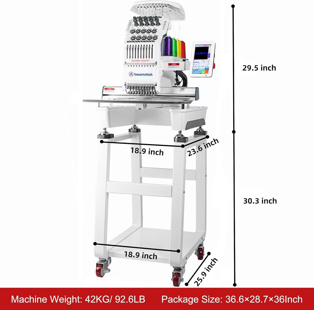 Smartstitch S-1001 Embroidery Machine - 10 Needles, 1200 SPM, 7" Touch Screen, 9.5"x14.2" Area