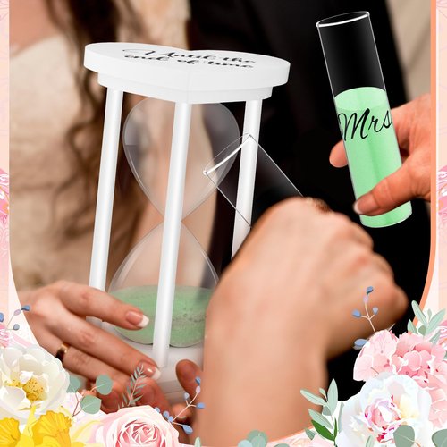 Anglechic Unity Sand for Wedding Ceremony Set Include Wooden Unity Hour Glass 2 Vase 2 Bag Sand 1 Funnel for Wedding Engagement Anniversary Table Decorations(White,Classic)