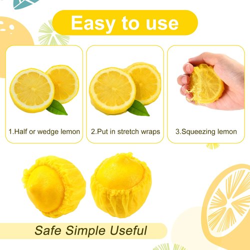 WJIAAA 100 Pcs Lemon Wedge Stretch Wraps Bag, Lemon Squeezer Nets Covers for Seed Free Squeezing Halves or Wedges, Yellow