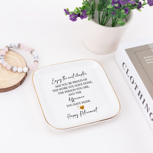 Teeglow Retirement Gift for Woman Ceramic Jewelry Dish Tray - Farewell Going Away Goodbye Gifts for Coworkers Leaving - Retirement Gift Jewelry Dish for Women Friends Retired Teachers Nurses