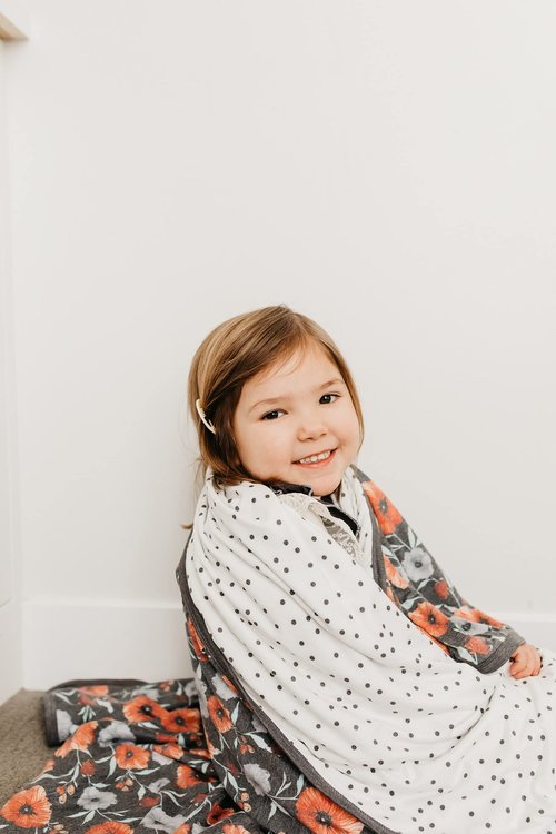 Large Premium Knit Baby 3 Layer Stretchy Quilt Blanket"Poppy" by Copper Pearl