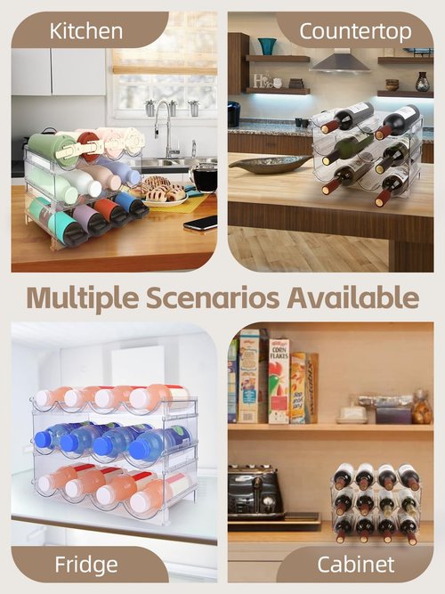 TIDY SAVANT Water Bottle Organizer - 3 Pack Clear Stackable Bottle Storage Rack and Wine Rack for Stanley Yeti Bottle and Other Tumbler Organizer for Kitchen Cabinets, 3 Tier Hold 12