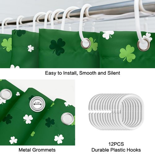 APROPHIC St. Patrick's Day Shower Curtain, Lucky Shamrocks Green White St Patricks Day Curtains for Bathtub Bathroom, Irish Festival Decorations Waterproof Shower Curtain with 12 Hooks 72 X 72 in