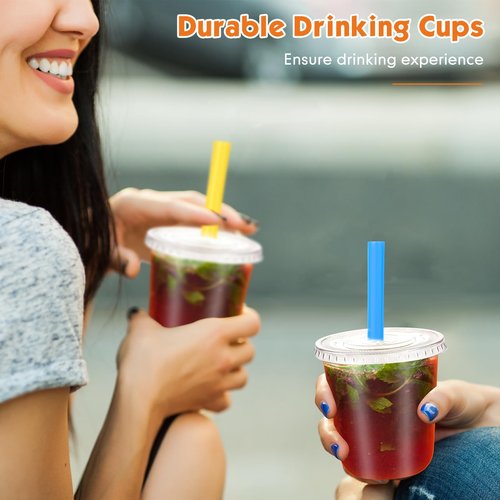 Ziliny 50 Sets Clear Cups with Lids and Jumbo Smoothie Straws Disposable Plastic Cups for Smoothies, Bubble Milk Tea, Milkshakes, Cold Drinks(12 oz)