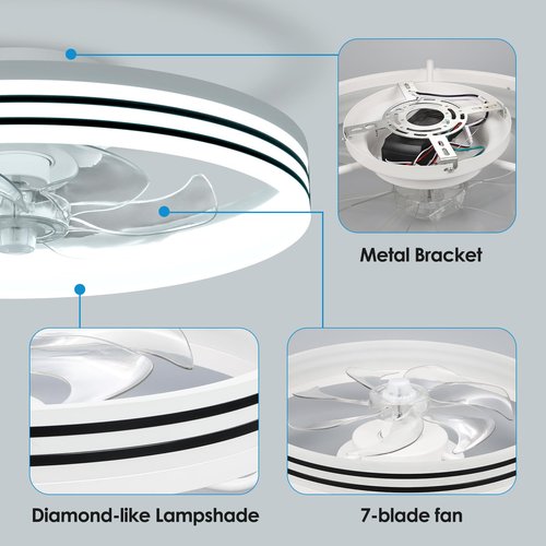 Ceiling Fans with Lights, 20'' Ceiling Fans with Lights and Remote, Low Profile Ceiling Fan with Light, 3 CCT & Dimmable, 6 Fan Speed, Remote&App Control Ceiling Fan for Bedroom, Living Room, Kitchen