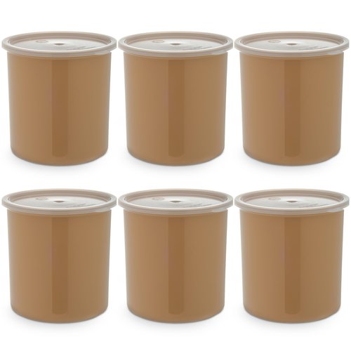 Carlisle FoodService Products Classic Round Storage Container Crock with Lid for Kitchen, Restaurants, Home, Plastic, 2.7 Quarts, Beige, (Pack of 6)