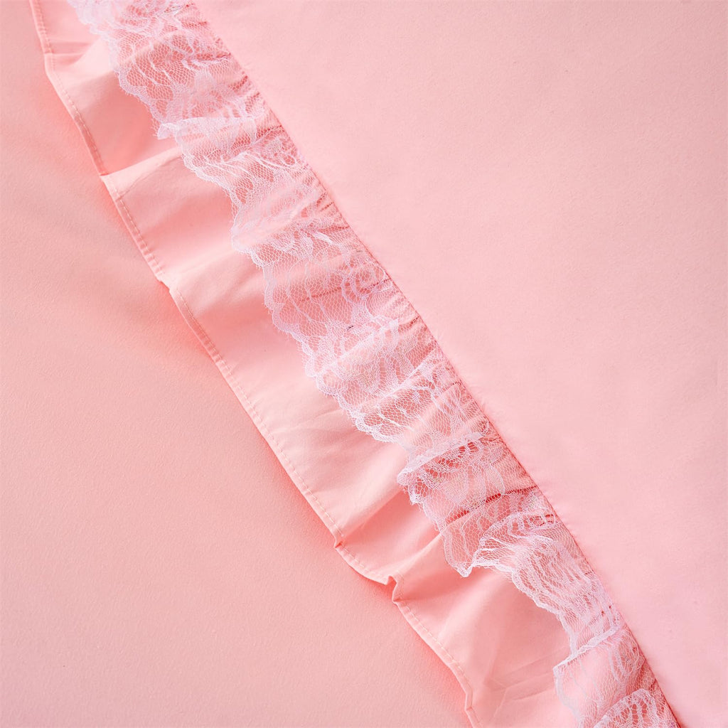 MOOWOO Chic Ruffle Lace Comforter Set -Girl Pink Bedding-2 Piece Twin Bed Quilt -Aesthetic Bedding,Ultra Soft and Durable,Fluffy Bed Comforter Sets for All Season
