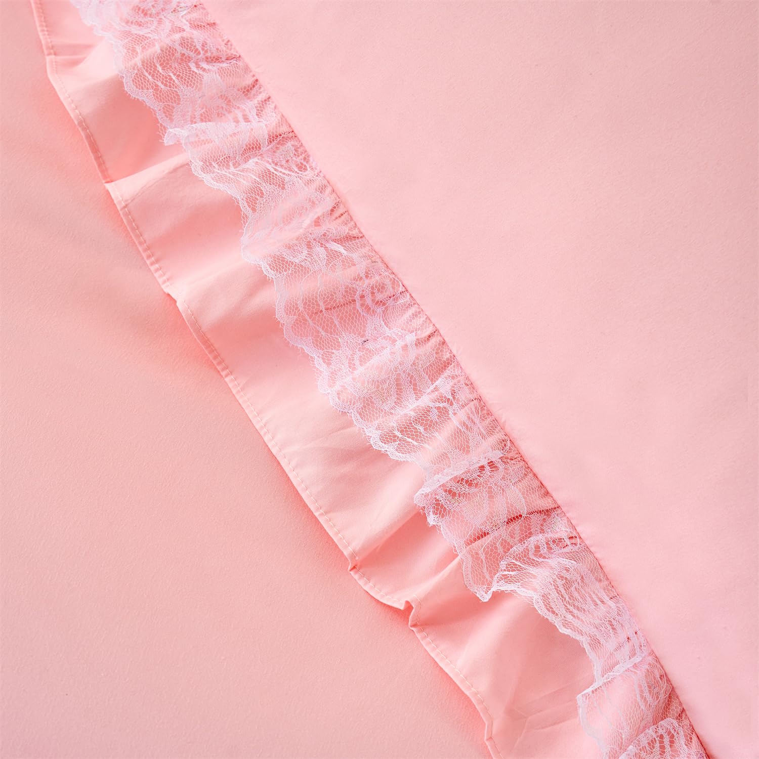 MOOWOO Chic Ruffle Lace Comforter Set -Girl Pink Bedding-2 Piece Twin Bed Quilt -Aesthetic Bedding,Ultra Soft and Durable,Fluffy Bed Comforter Sets for All Season