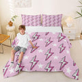 Homewish Lightning Light Print Kids Comforter Set Twin Size,Boys Girls Adults Bedroom Decor,Abstract Stars Polka Dots Down Comforter,Stylish Chic Bedding Set,Pink Romantic Duvet Insert,1 Pillowcase