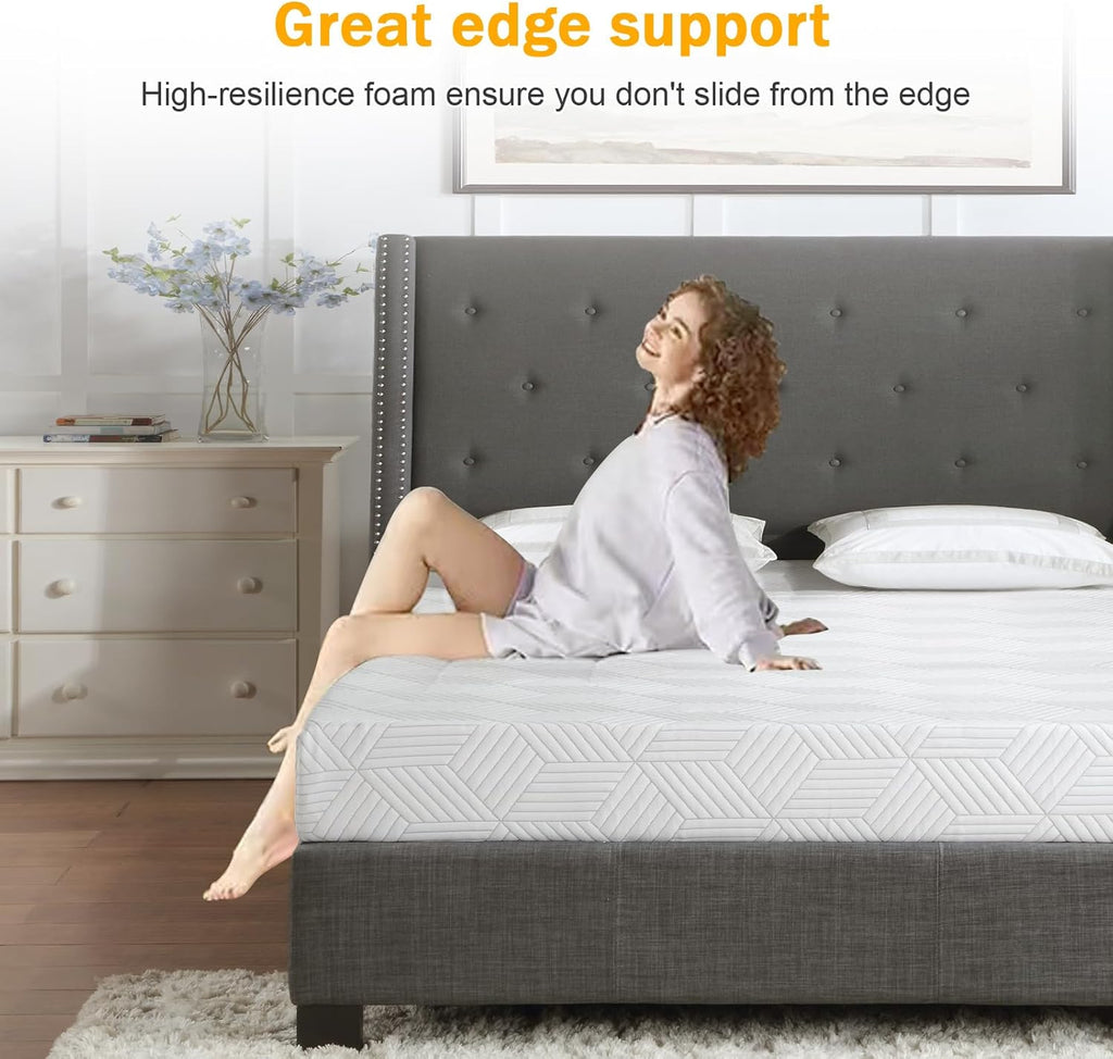 Skiennix Twin Size Gel Memory Foam Mattress - Medium Firm Support, Removable Cover, Breathable Fabric