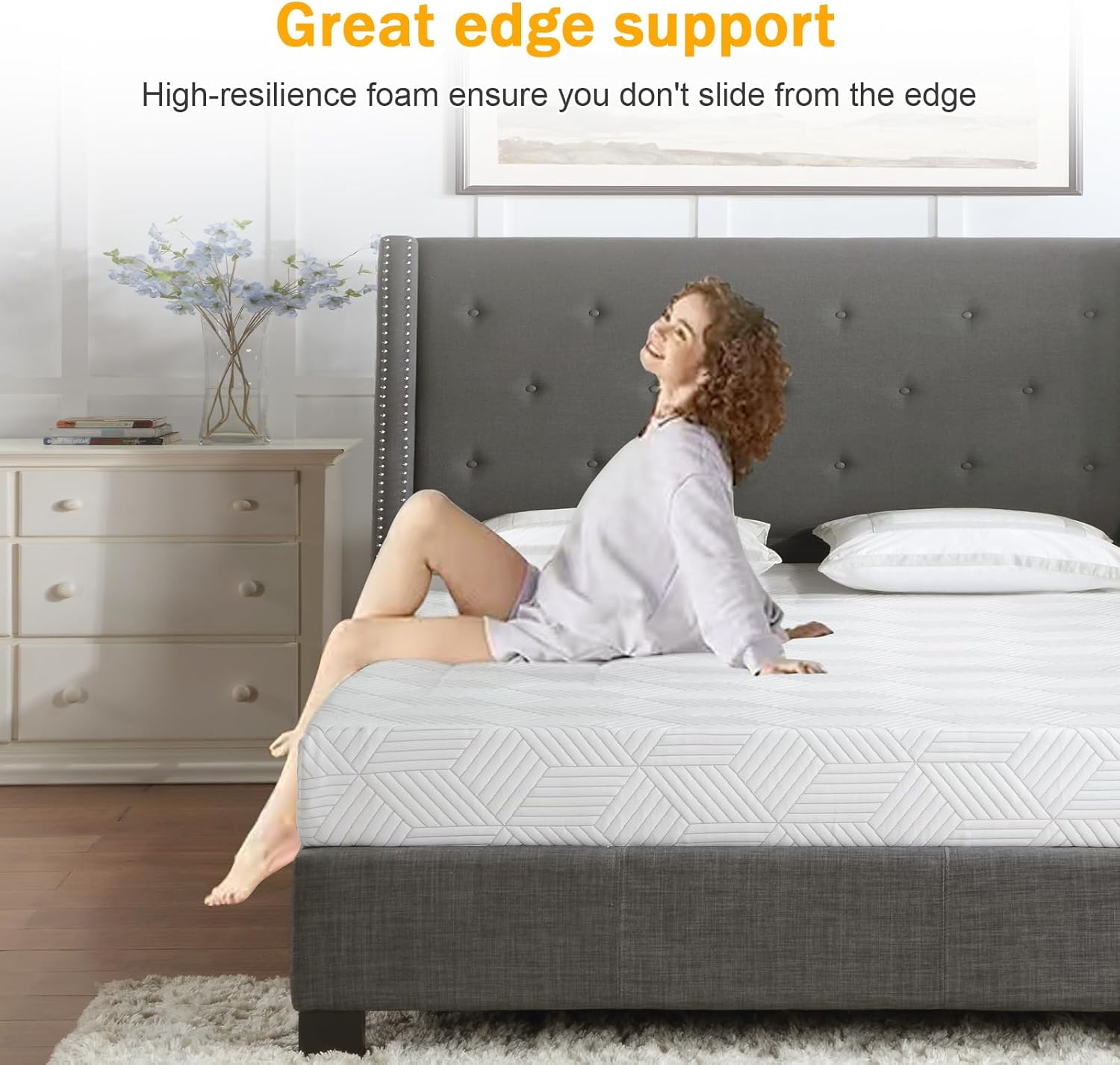 Skiennix Twin Size Gel Memory Foam Mattress - Medium Firm Support, Removable Cover, Breathable Fabric