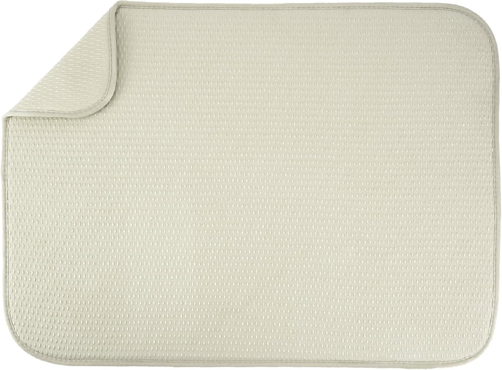 S&T INC. XL Dish Drying Mat - Absorbent Microfiber Kitchen Counter Pad | 18” x 24”, Cream, Diamond Texture