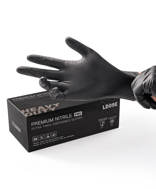 LANON 8 Mil Heavy Duty Black Nitrile Gloves, Food Safe, Latex Free, Mechanic, Fully-Diamond Textured Grip Industrial Disposable Gloves, X-Large