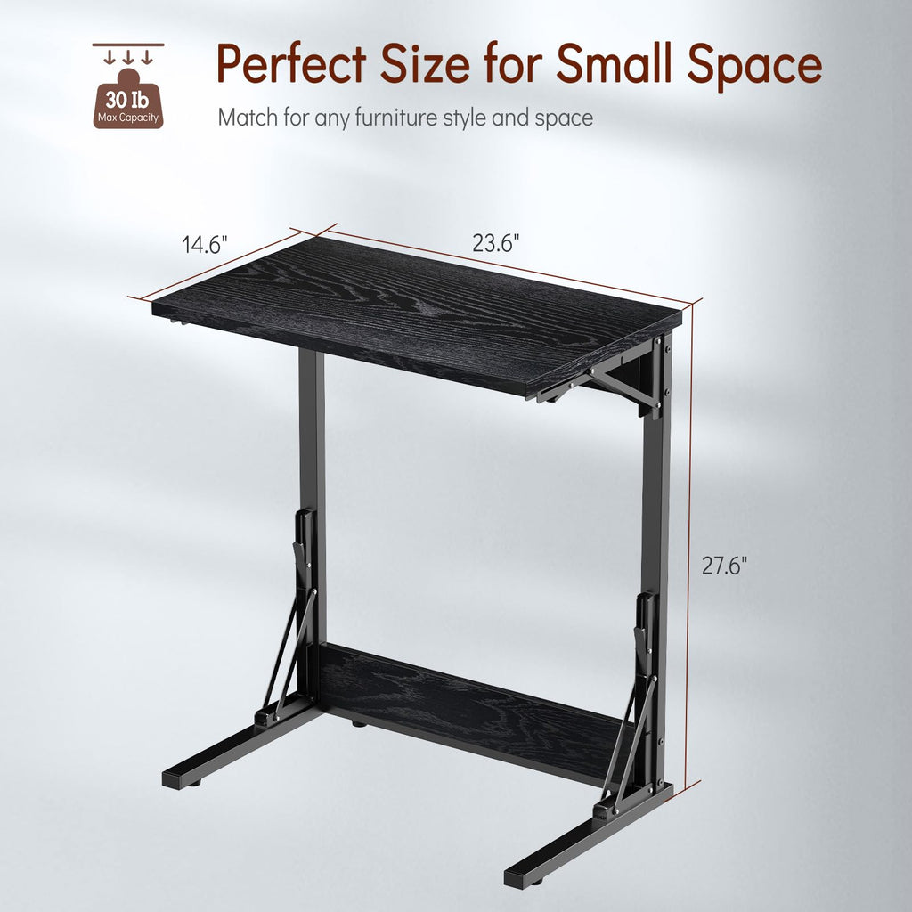 Tatub 24" Folding C Shaped End Table, Small Sofa Side Laptop Desk, Couch TV Tray Table for Living Room, Bedroom, Dark Black