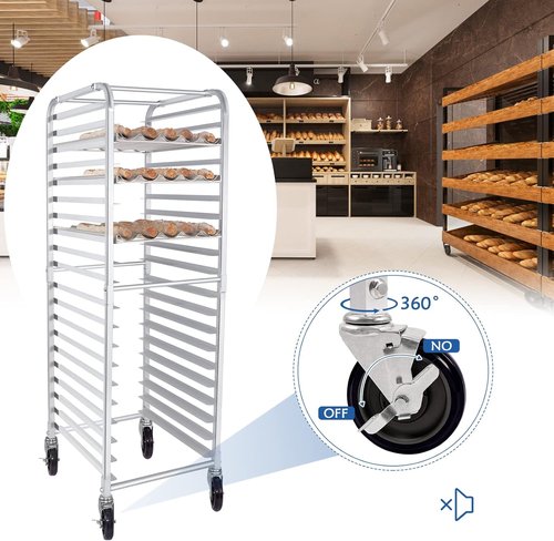 HARDURA 20-Tier Bun Pan Rack - NSF Certified Aluminum Bakery Rack with Casters | 20"x26"x69"H