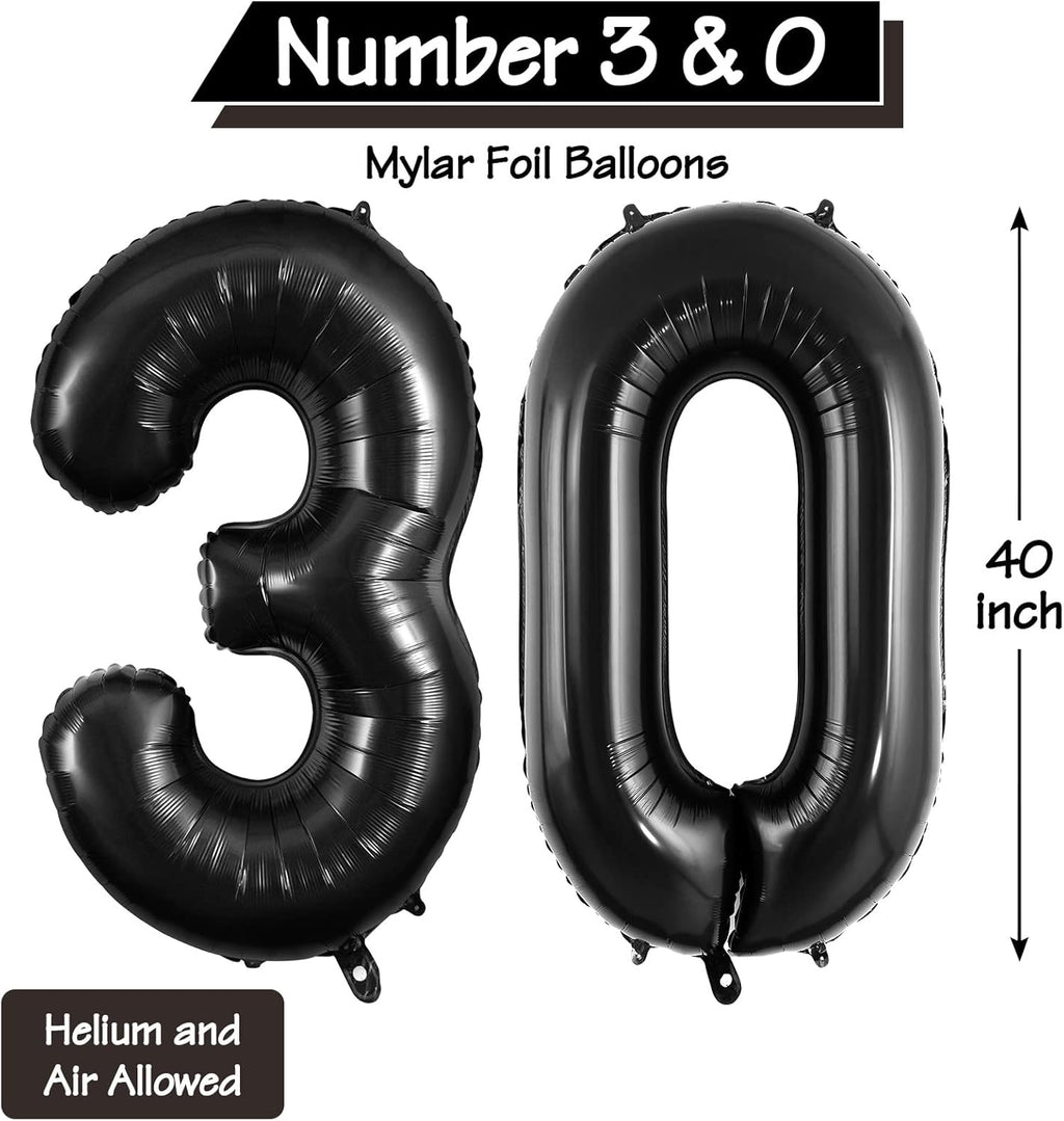 Skiennix 30-Inch Number Balloon - Large Black Foil Balloon for 30th Birthday Celebrations