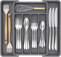 Lifewit Silverware Drawer Organizer, Expandable Utensil Tray for Kitchen, BPA Free Flatware and Cutlery Holder, Adjustable Plastic Storage for Spoons Forks Knives, 8.5-14 x 12", Dark Gray
